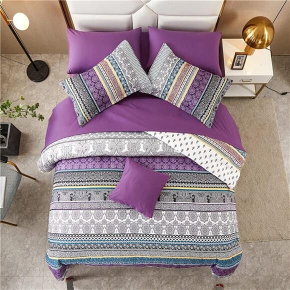 Boho Comforter Set Queen Size,8 Piece Bed in a Bag Bohemian Striped Bedding - Picture 5 of 14